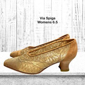 Via Spiga Womens Vintage Tan Mesh Woven Cord Wrapped Toe Curved Heel US Size 6.5